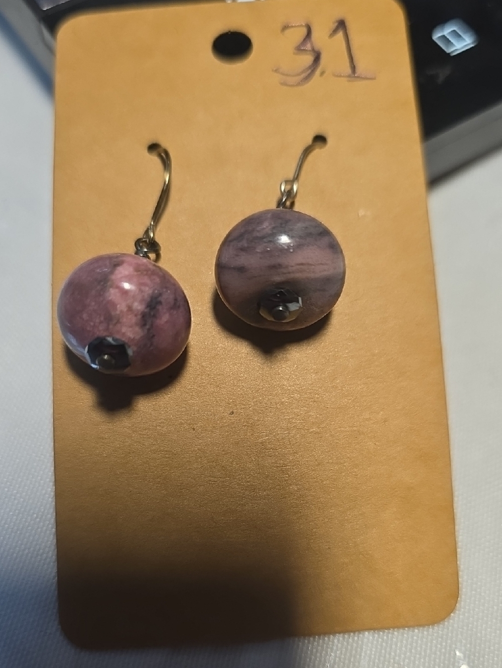 #31 Handmade Pink Rhodonite Stone Drop Earrings,swarovski Crystal